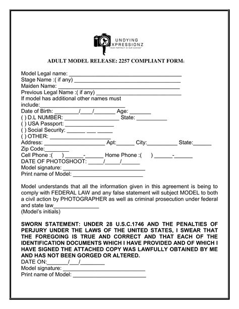 2257 model release form pdf|Model Release 2257 Form 2